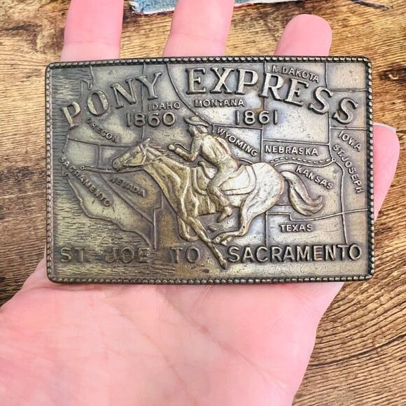 NOT FOR SALE            Vintage Pony Express Saint Joe to Sacramento Brass Belt - Picture 3 of 4